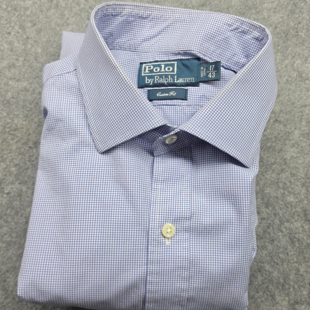 Polo Ralph Lauren Mens 17 43 Custom Fit Blue Gingham Check Button Down Shirt